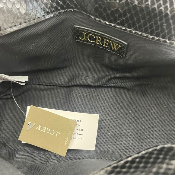 J. Crew Chain Stap Bag Snake Embossed Leather Black Gold Chain - Picture 11 of 14